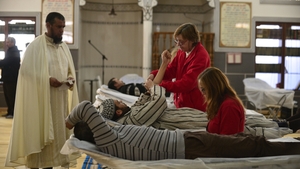 A muslim donates blood at the Almoradi Mosque in Almoradi near Alicante during a blood drive dubbed, 'II blood marathon' in a show of solidarity