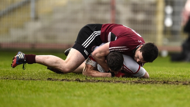 No quarter given between Tyrone's Sean Cavanagh and St Mary's Aidan Forker during the McKenna Cup clash