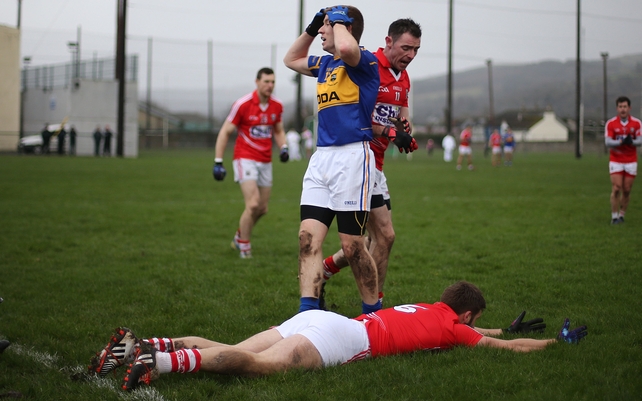 Tipperary's Brian Fox reacts after conceding a free against Eoin Cadogan of Cork in the McGrath Cup quarter-fina