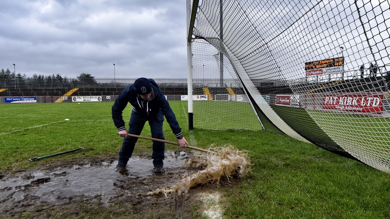 Healy Park, pictured here on Sunday, was unplayable this evening