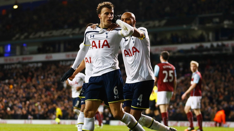 Vlad Chiriches celebrates his goal as Spurs came back from 2-0 down to beat Burnley