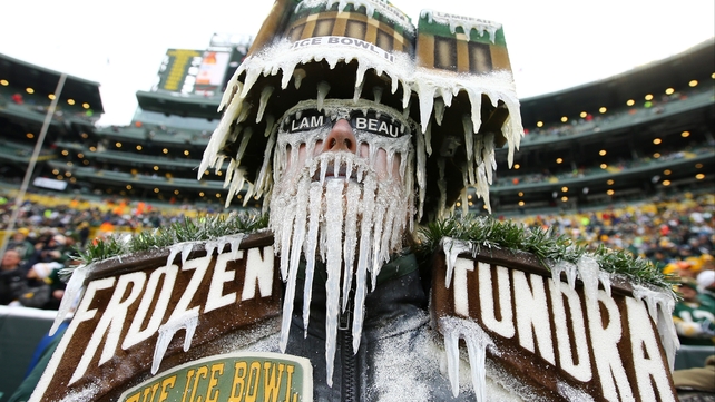 A Green Bay Packers fan dresses up as Lambeau Field prior to the NFC Divisional Playoff game between the Dallas Cowboys and the Packers