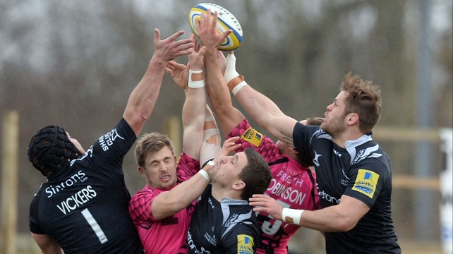 Newcastle Falcons takes the ball during the Aviva Premiership rugby match between Newcastle Falcons and London Welsh