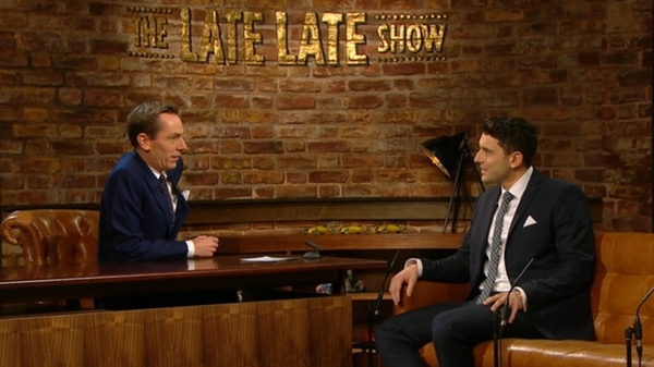 Host Ryan Tubridy with Beranrd Brogan on the Late Late Show