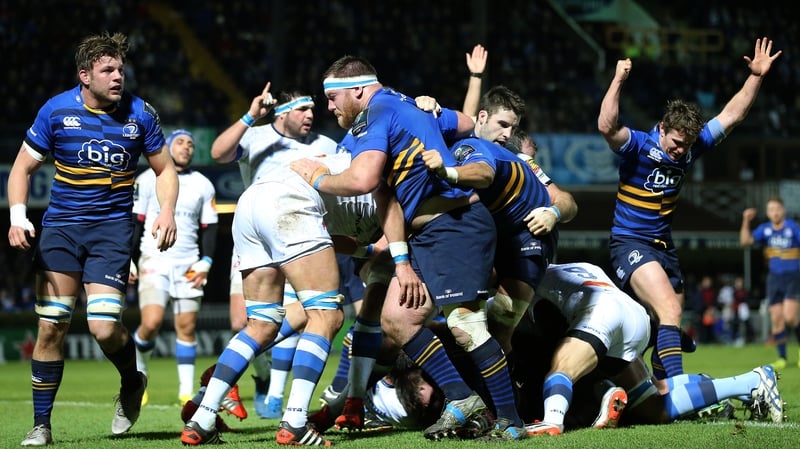 Martin Moore (hidden) scores Leinster's second try