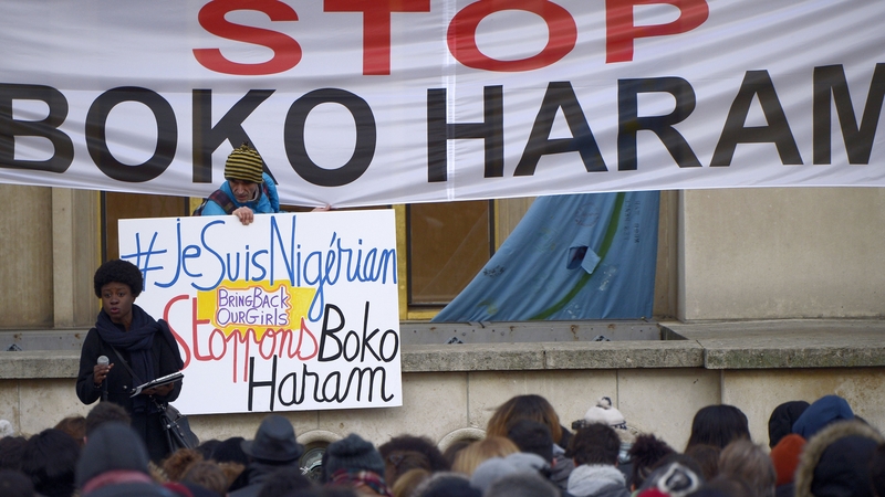 Crowds protested in Paris yesterday over Boko Haram's large-scale attack in Baga on 7 January
