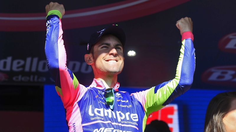 Diego Ulissi celebrates a stage win in last year's Giro d'Italia