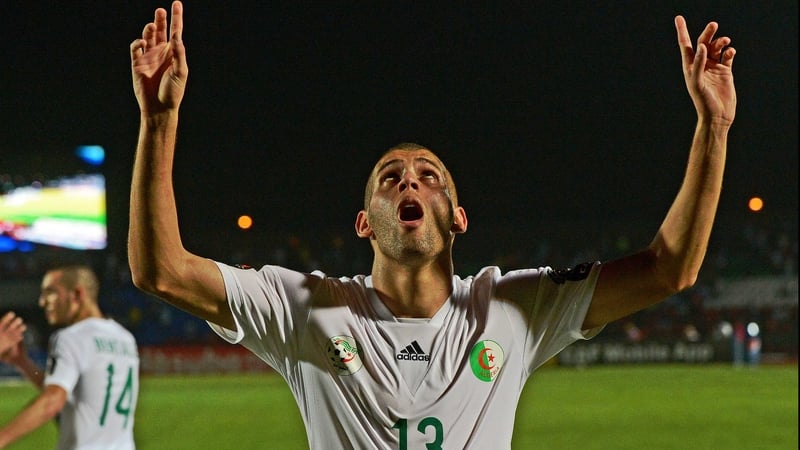 Sporting Lisbon striker Islam Slimani celebrates his goal for Algeria