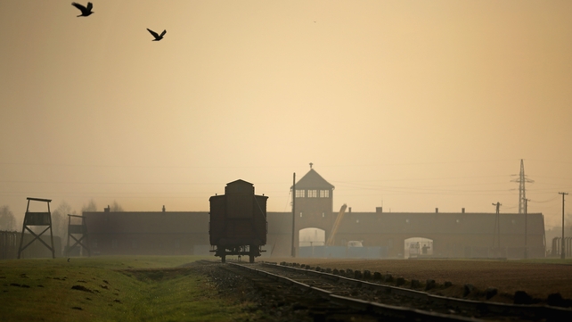 The railway track leading to the infamous 'Death Gate' at the Auschwitz II Birkenau extermination camp