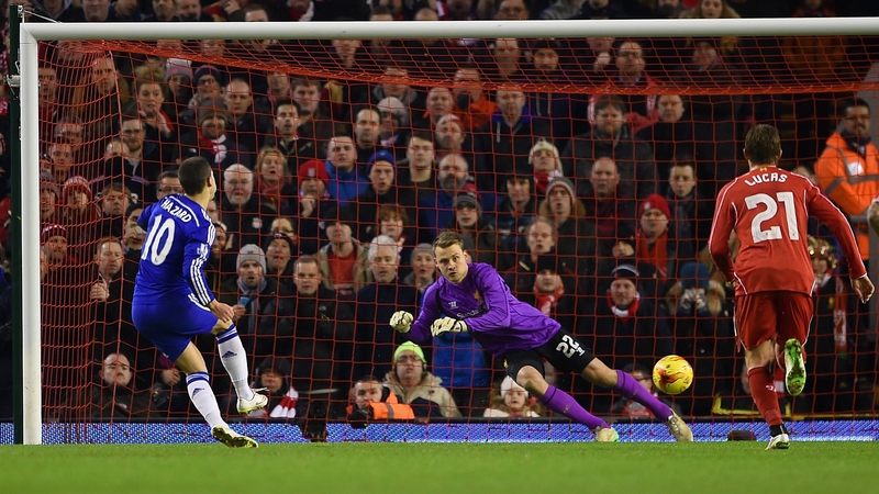 Eden Hazard strokes home a penalty for Chelsea
