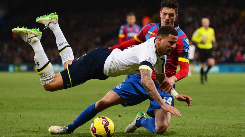 Kyle Walker takes a tumble against Crystal Palace