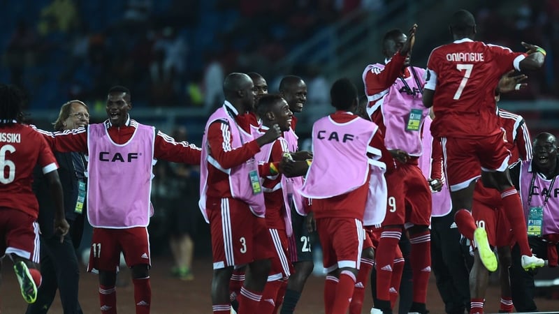Congo's midfielder Prince Oniangue celebrates what proved to be the winner