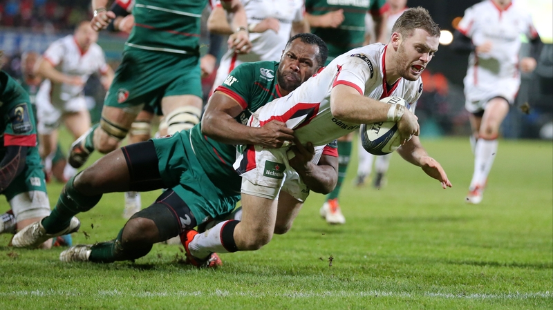 Ulster's Darren Cave goes over for his third try