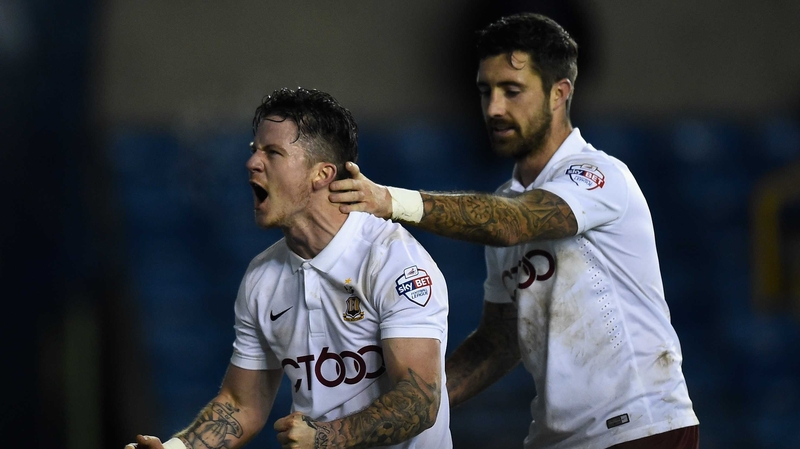 Alan Sheehan (R) and Billy Knott celebrate a third round goal against Millwall