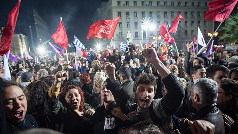 Syriza supporters celebrate following the election in Athens, Greece