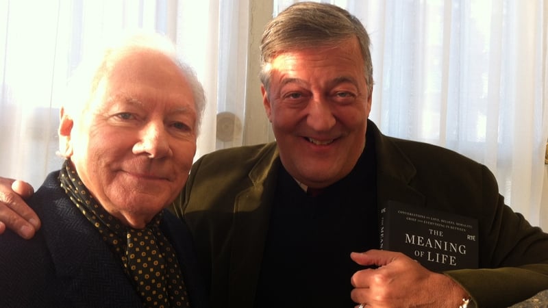 Stephen Fry with Gay Byrne on The Meaning of Life in 2015