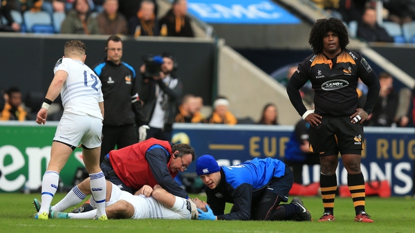 Dave Kearney on the ground after the tackle from Ashley Johnson
