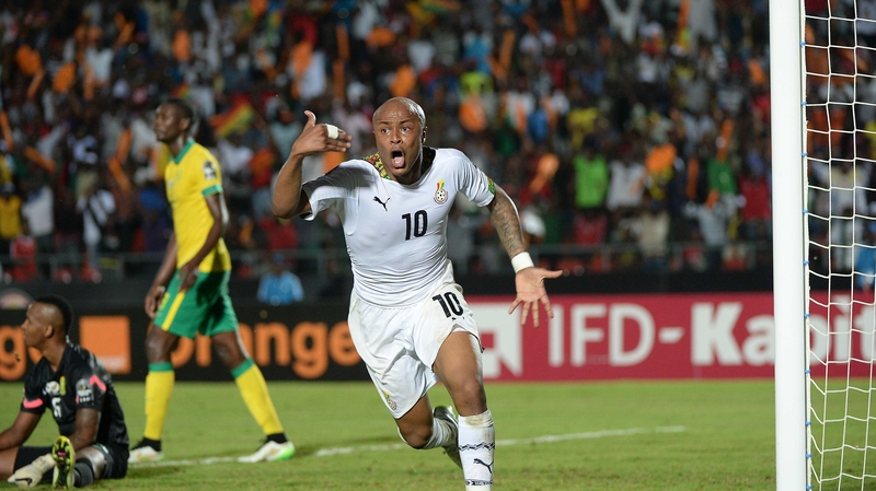 Andre Ayew celebrates after scoring Ghana's winning goal