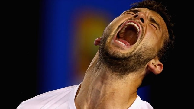 A demonstrative Grigor Dimitrov reacts during his loss to Andy Murray at the Australian Open in Melbourne