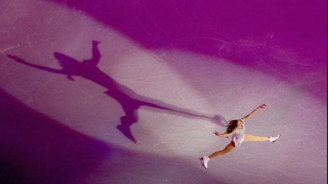 Polina Edmunds casts a long shadow during an exhibition after the Prudential US Figure Skating Championships at Greensboro Coliseum in North Carolina