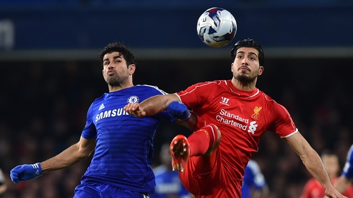 Diego Costa (L) has been charged over an incident involving Emre Can (R) rather than another involving Martin Skrtel
