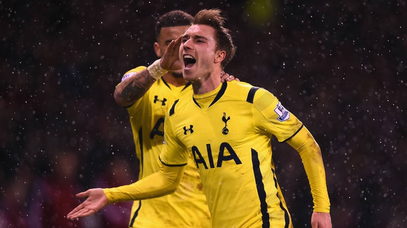 Tottenham's Christian Eriksen celebrates scoring from a free kick