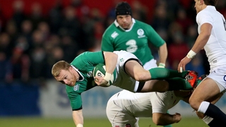 Keith Earls is tackled by England Saxons