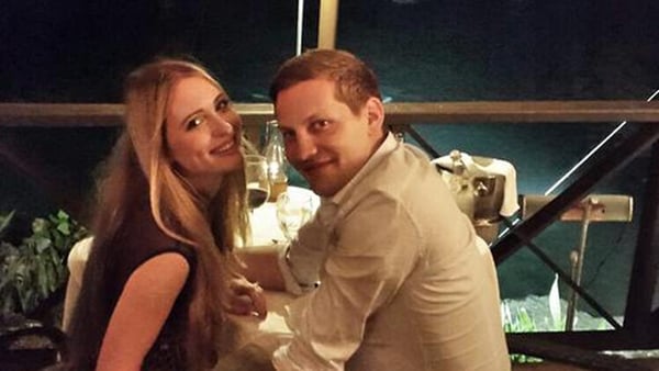 Kit Williams and James Sutton just after their engagement
