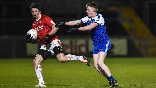 Tyrone's Mattie Donnelly escapes the challenge of Ryan McAnespie of Monaghan