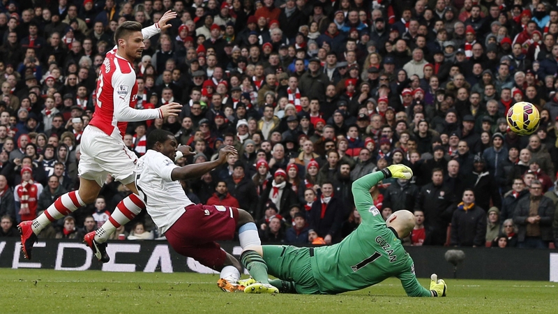 Olivier Giroud scored Arsenal's first as they crushed Villa