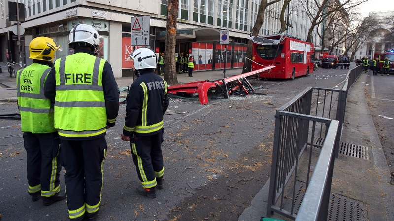 The bus appears to have struck an overhanging tree