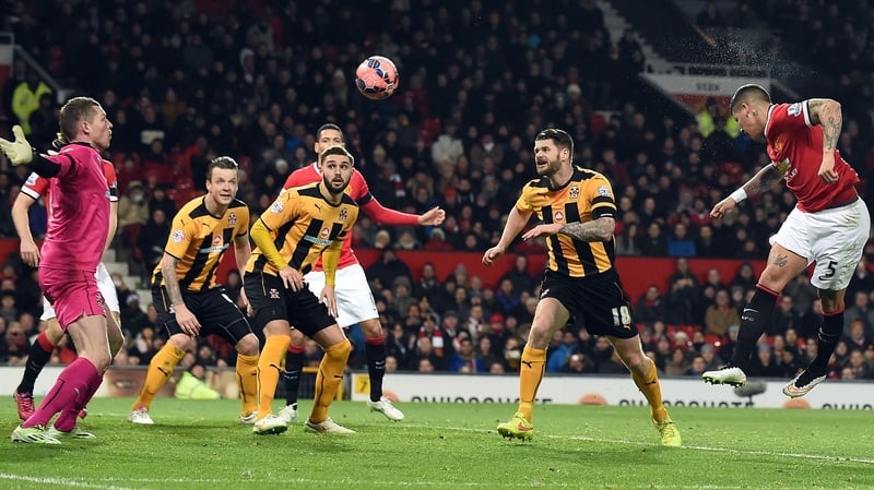 Marcus Rojo heads home for Manchester United