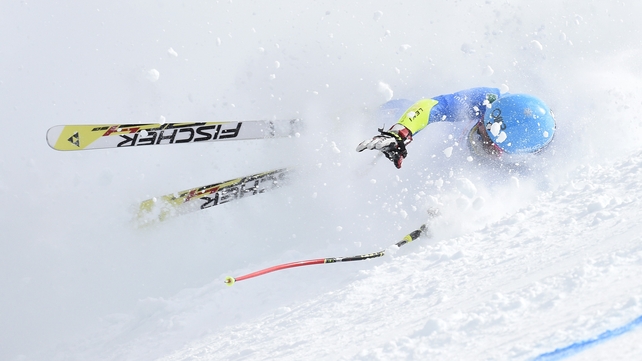 Daniela Merighetti of Italy crashes out during the FIS Alpine World Ski Championships Women's Super G on Tuesday in Colorado