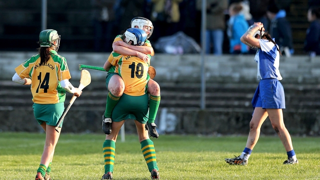 Mullagh players celebrate at the final whistle of their All-Ireland ICC Club semi-final against Milford on Sunday