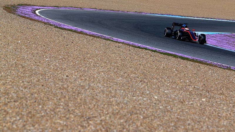 Jenson Button of Great Britain and McLaren Honda drives during day four of Formula One Winter Testing at Circuito de Jerez on Wednesday