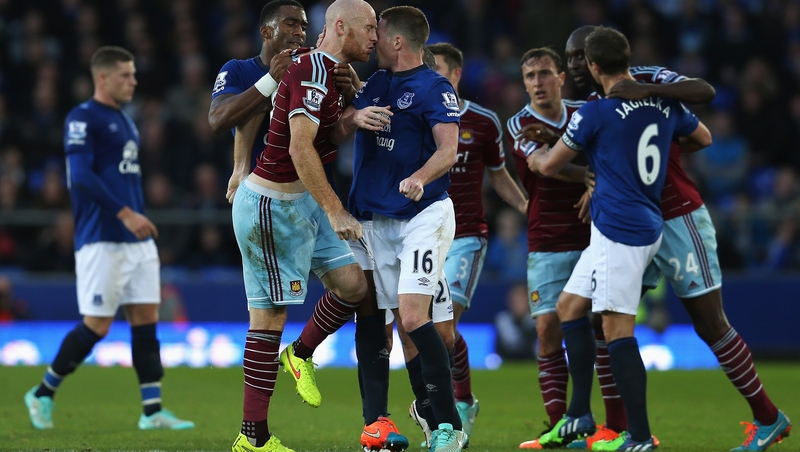 James McCarthy faces up to James Collins of West Ham during a league encounter in November