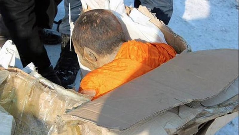 The monk's remains were found wrapped in cattle skins in north-central Mongolia (Pic: Siberian Times)
