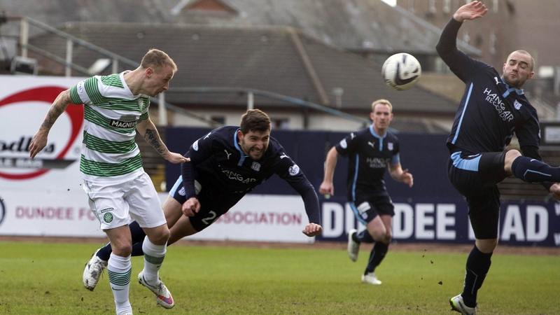 Leigh Griffiths scores the Bhoys' opener at Dens Park