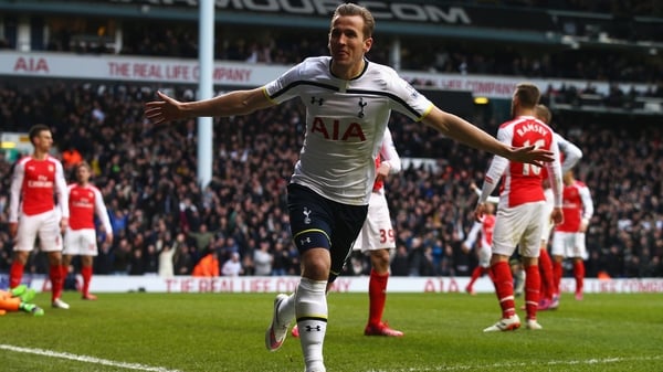 Harry Kane celebrates scoring his first goal which levelled matters at 1-1