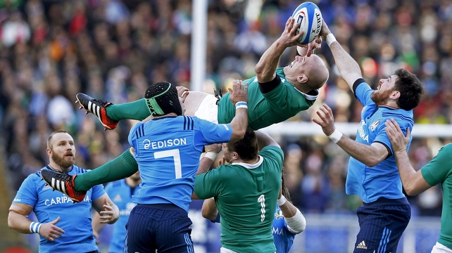 Paul O'Connell claims a lineout ball during Ireland's Six Nations win in Italy