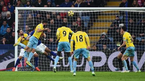 Joe Ledley of Crystal Palace scores the only goal of the game at King Power Stadium