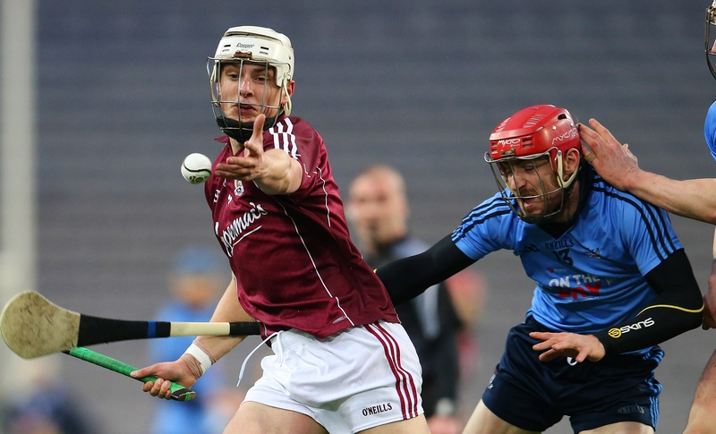 Galway's Dean Higgins is tackled by Ryan O'Dwyer of Dublin