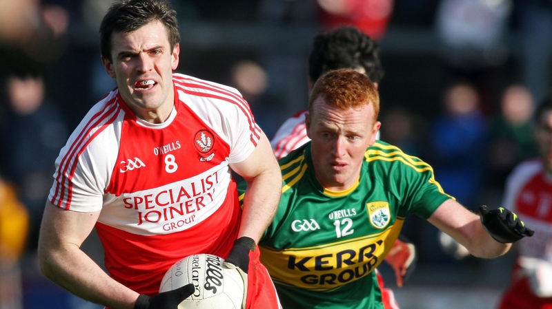 Derry's Mark Lynch (L) was sent off in the second half