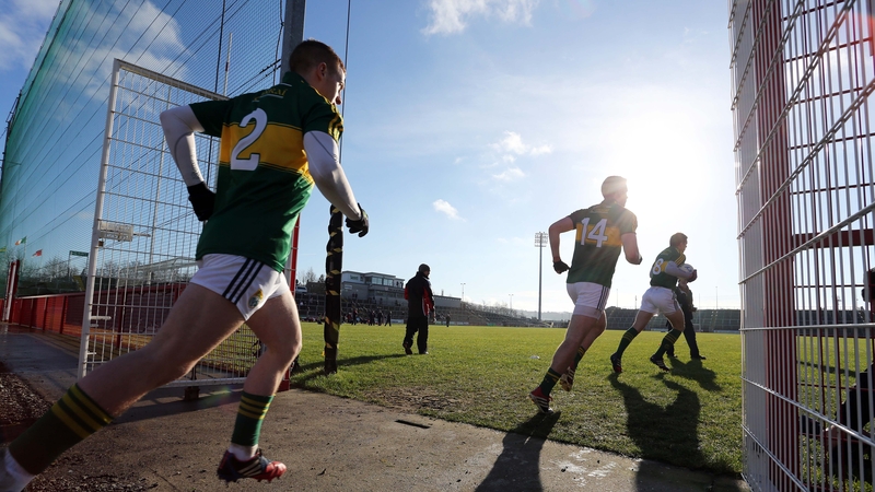 Kerry players enter Celtic Park ahead of their game against Derry on Sunday
