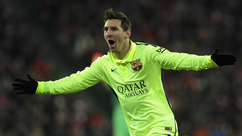 Lionel Messi celebrates after scoring
