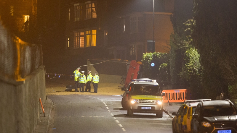 The truck collided with two vehicles and two pedestrians