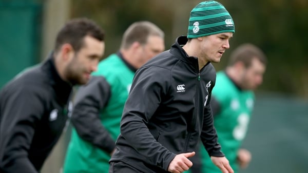 Jonathan Sexton training with the Ireland team at Carton House this morning