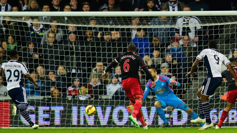 Brown Ideye (r) fired West Brom in front