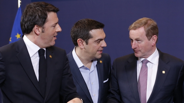 Italy's Prime Minister Matteo Renzi (L), Greek Prime Minister Alexis Tsipras and Taoiseach Enda Kenny at the EU summit in Brussels