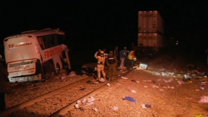 The collision happened when the bus was attempting to cross rail tracks in the city of Anahuac, Nuevo Leon